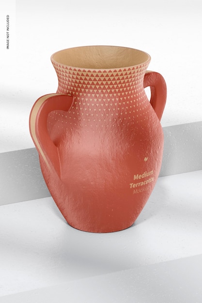 Vaso medio in terracotta con manici mockup, vista da destra