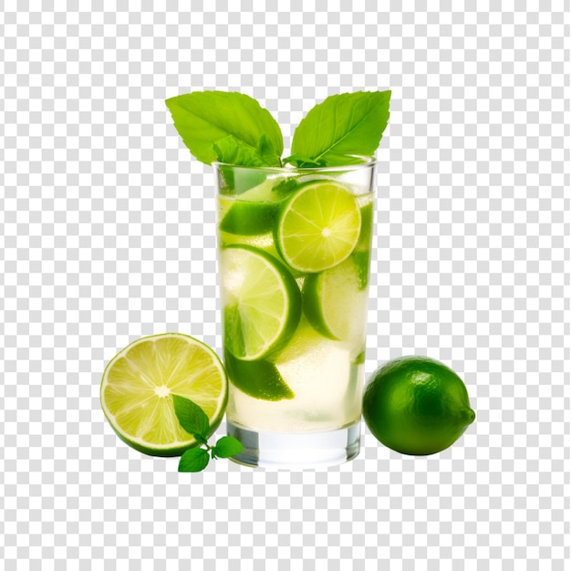 PSD un vaso de mojito de jugo de limón con rebanadas de limón en un fondo transparente