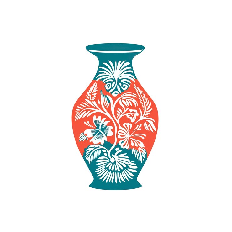 PSD vaso ornato di teal e corallo con disegno floreale