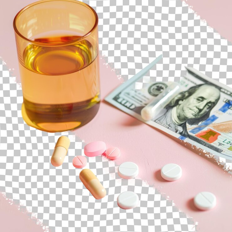PSD un vaso de pastillas y un dinero con un dinero y un dinero en él