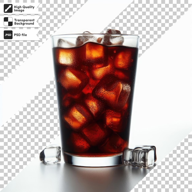 PSD vaso psd de cola con hielo sobre un fondo transparente