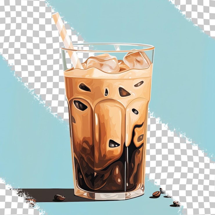 PSD vaso que contiene café frío fondo transparente