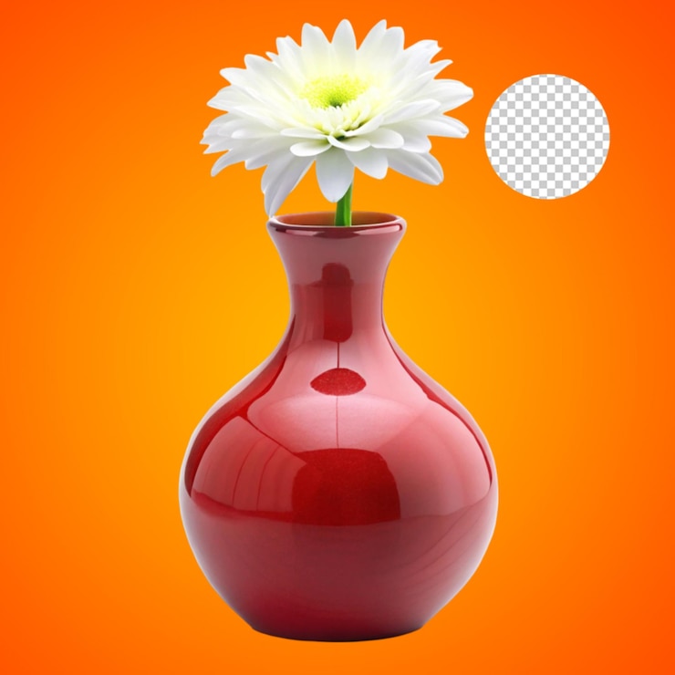 PSD vaso rojo con flor blanca aislada en transparente