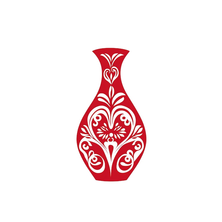 PSD vaso rosso con intricato disegno floreale nero illustrazione decorativa di ceramica