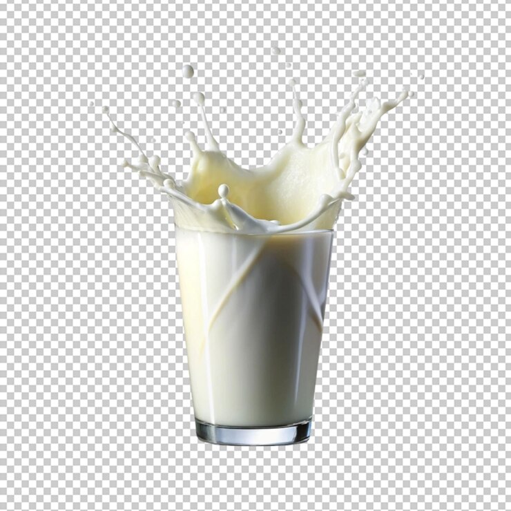 PSD vaso de salpicaduras de leche en estilo realista sobre un fondo transparente