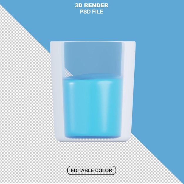 PSD vaso simple con renderizado 3d lleno de agua