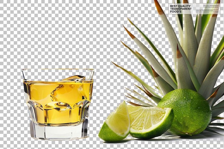 PSD un vaso de tequila y una lima con una lima y una lima