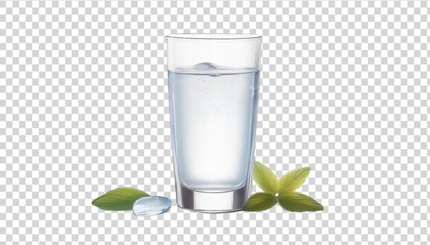 PSD vaso transparente de agua con salpicaduras aisladas sobre un fondo transparente