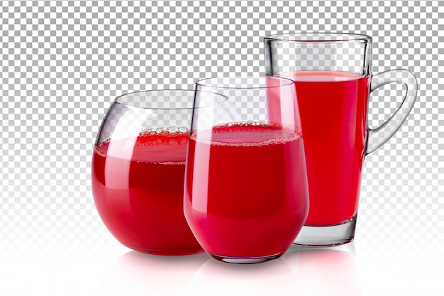 Vaso transparente realista de jugo rojo aislado
