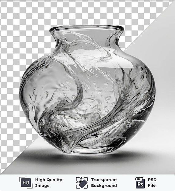 Vaso de vidrio soplado de artista de vidrio fotográfico psd transparente de alta calidad
