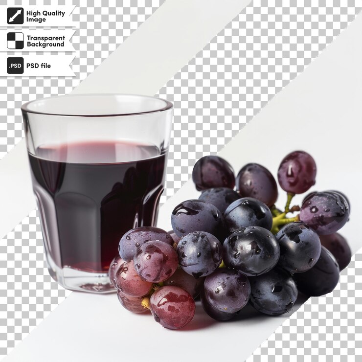 PSD un vaso de vino tinto al lado de un ramo de uvas