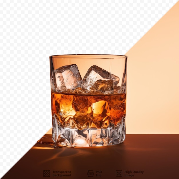 PSD un vaso de whisky con cubitos de hielo y un cubito de cubitos de hielo.