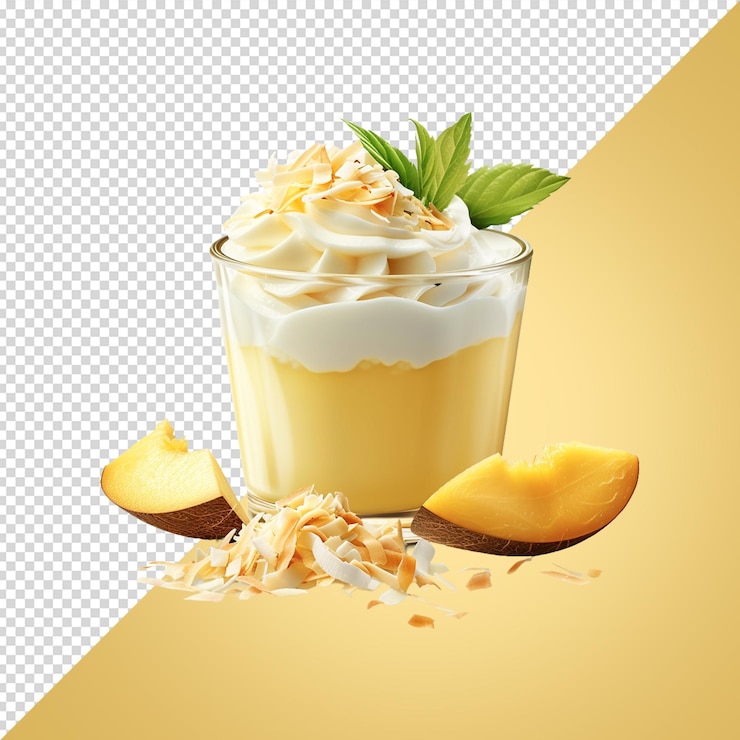 PSD un vaso de yogur con un limón y un pedazo de limón