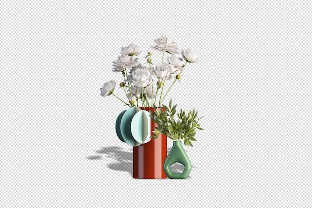 PSD vasos de flores secas em renderização 3d