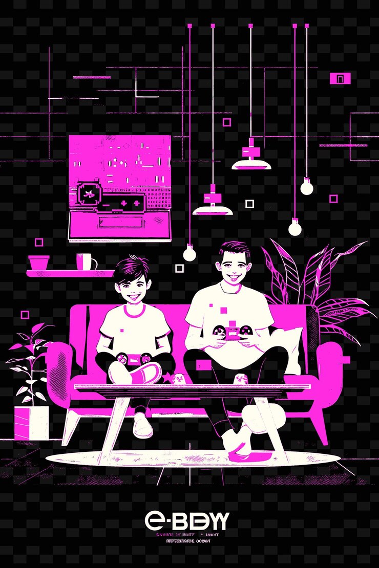 PSD vater und sohn spielen videospiele im wohnzimmer mit einem m png illustration art work designs