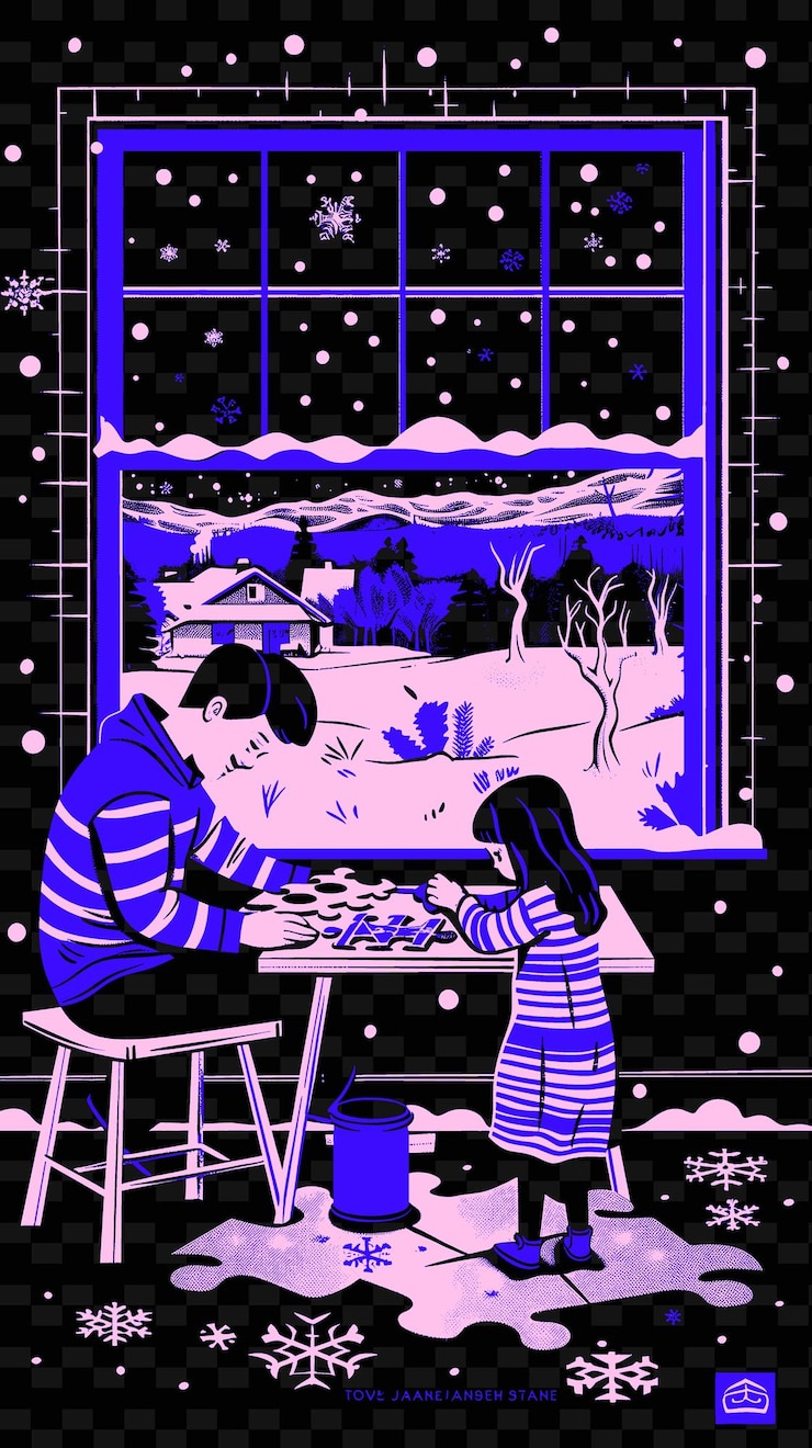 PSD vater und tochter machen ein puzzle in einem raum mit einem fenster v png illustration art work designs
