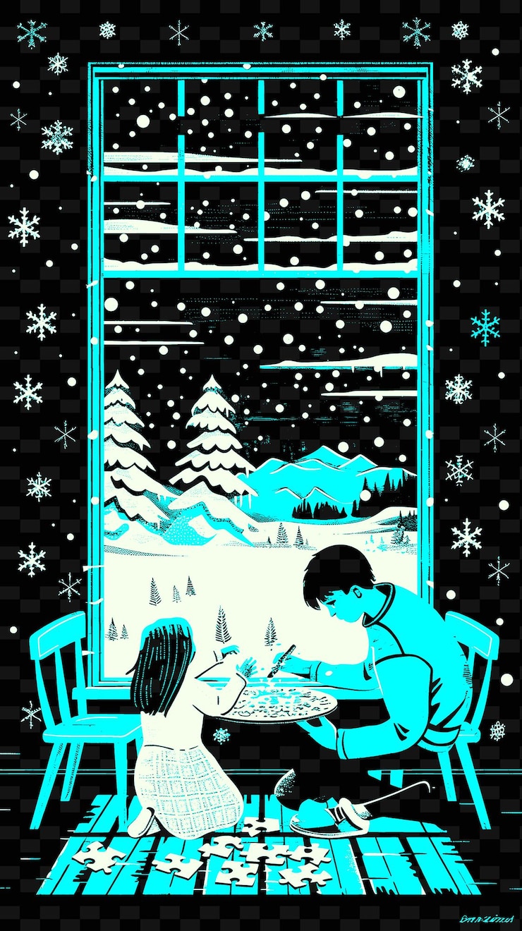 PSD vater und tochter machen ein puzzle in einem raum mit einem fenster v png illustration art work designs