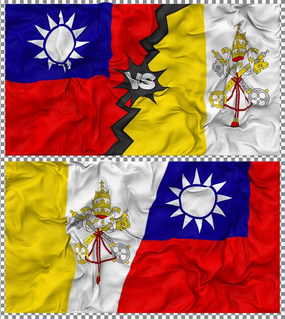 Vatican City vs Taiwan Half Combined Flag Cloth Bump Texture 3D Rendering