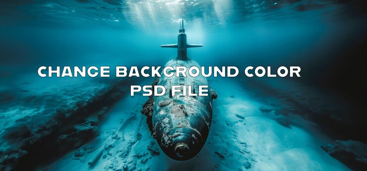PSD se ve un submarino en el agua con un fondo de arena