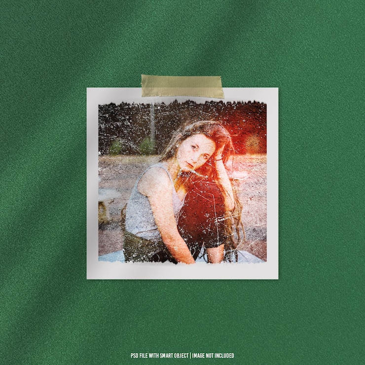 PSD vecchia cornice per foto mockup polaroid con effetto grana psd premium
