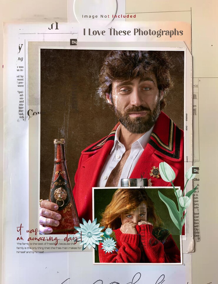 Vecchia foto con carta marrone strappata Mockup di effetto fotografico