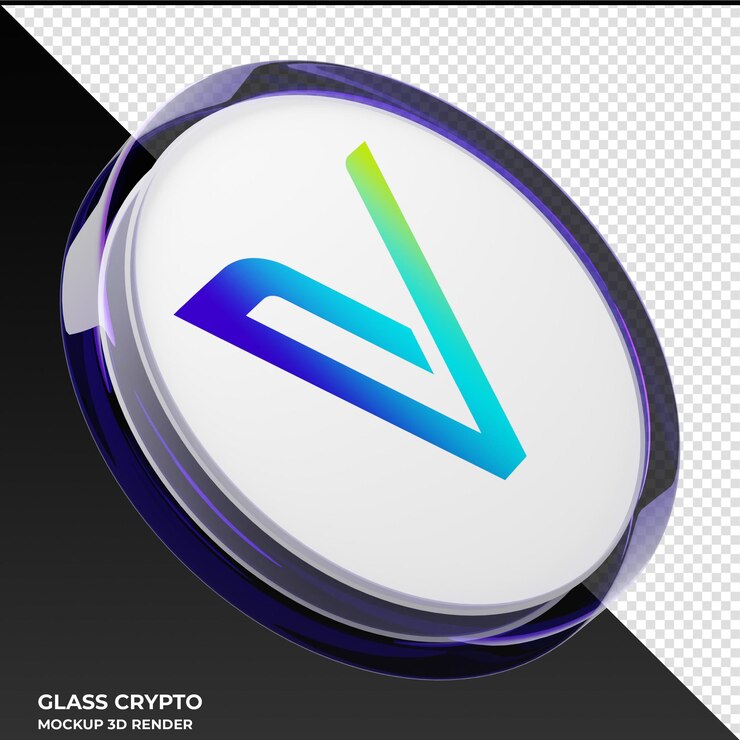 PSD vechain vet glass crypto coin ilustración 3d