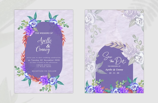 Vecteur Aquarelle Définie Conception De Modèle De Carte D'invitation De Mariage Avec Des Feuilles Vertes Et Des Fleurs Psd