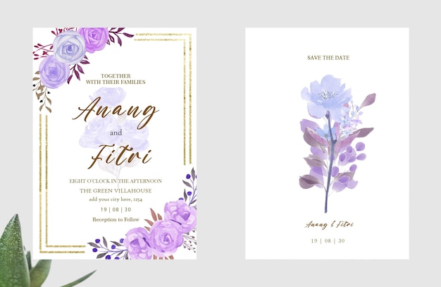 PSD vecteur aquarelle définie conception de modèle de carte d'invitation de mariage avec psd vert