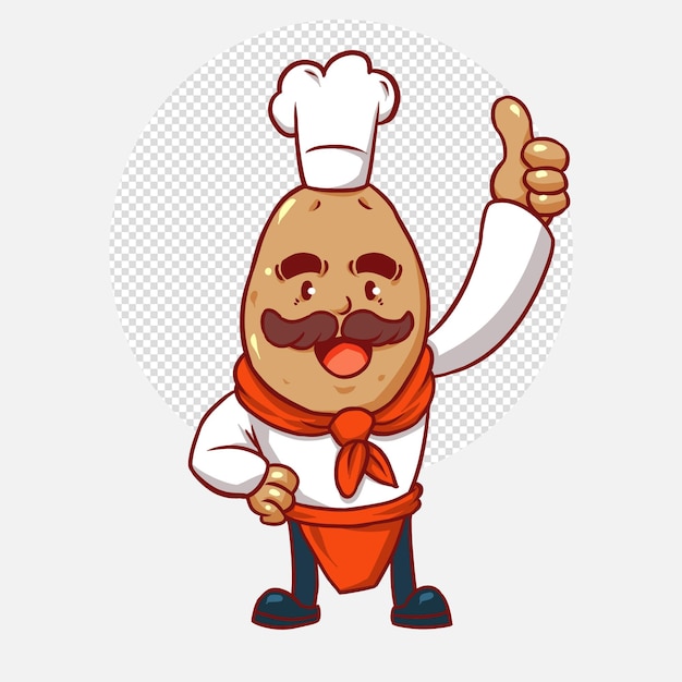 PSD vecteur de dessin animé de mascotte de chef de bande dessinée de tête de pomme de terre mignon