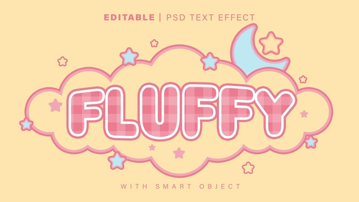 PSD vecteur d'effet de texte moelleux de style 3d modifiable un effet de texte rose moelleux avec un nuage et des étoiles