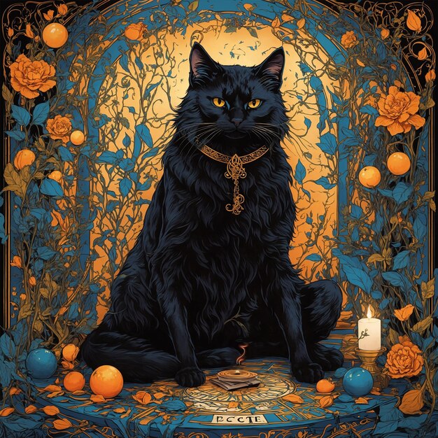 PSD vecteur holistique chat noir tarot halloween