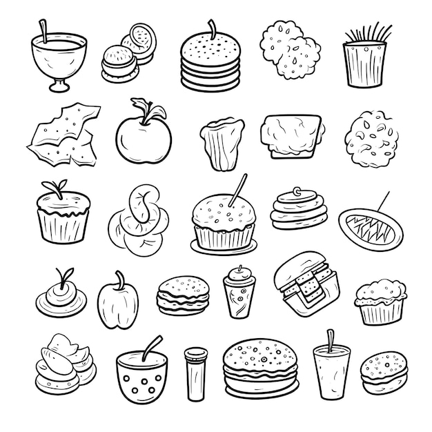 PSD vector abstracto garabato iconos de comida rápida