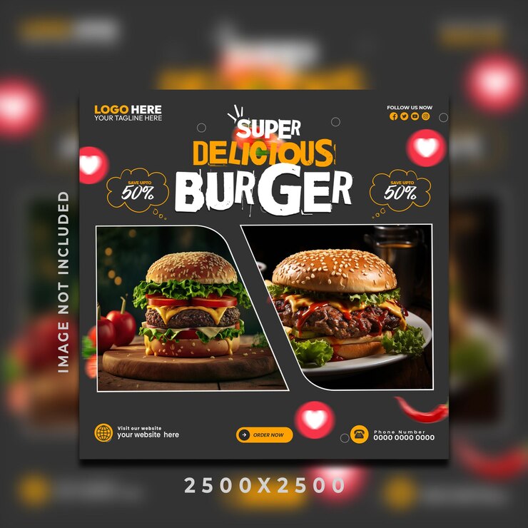 PSD vector burger promoción de comida en las redes sociales instagram plantilla de banner de publicación