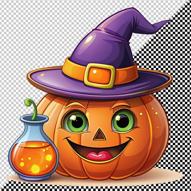 PSD vector de calabaza con sombrero de bruja en un fondo transparente