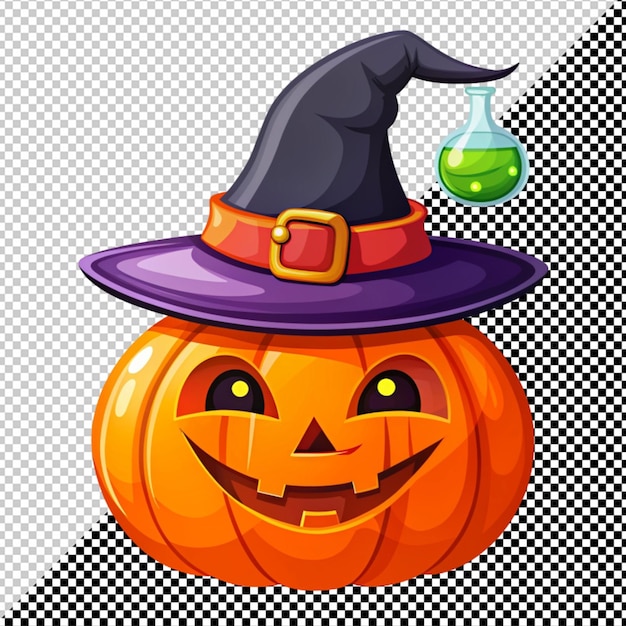 PSD vector de calabaza con sombrero de bruja en un fondo transparente