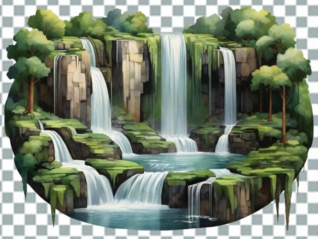 PSD vector cascada realista y rocas png