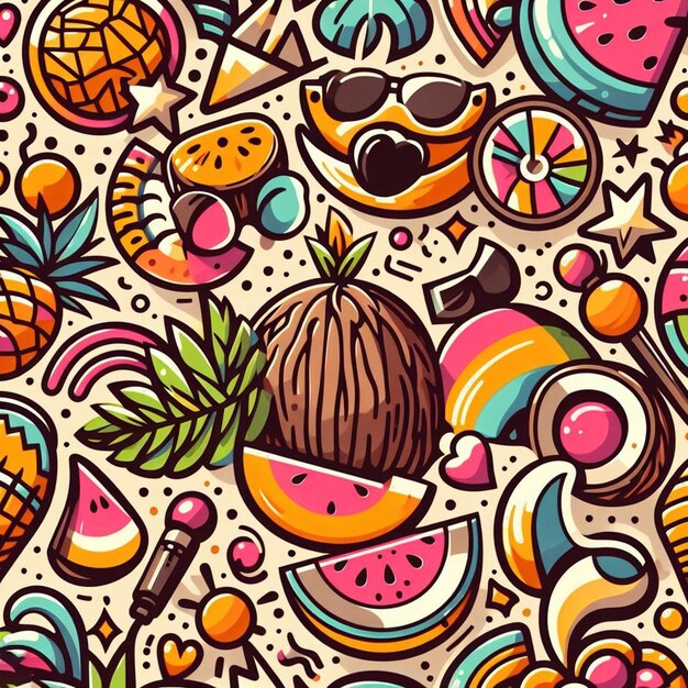 PSD vector de colores tropicales hiperrealistas sin costuras tela de textura de patrón palmera de frutas de coco