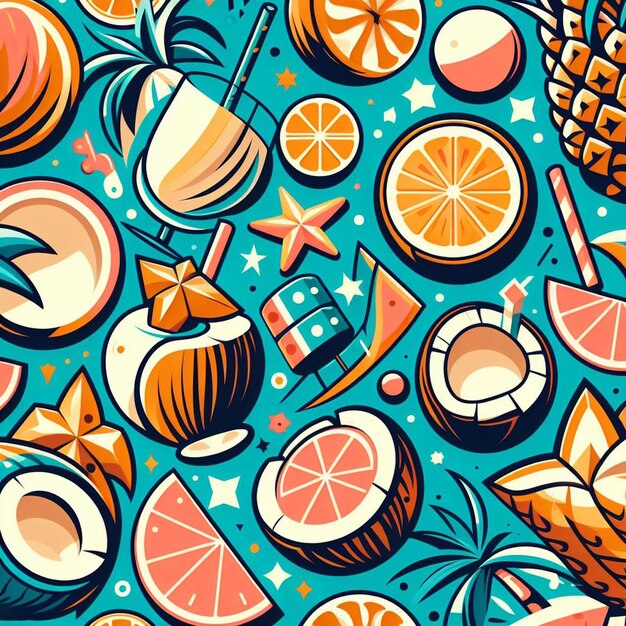 PSD vector de couleurs tropicales hyperréalistes sans couture fabric de texture de motif palmeraie de fruits de noix de coco