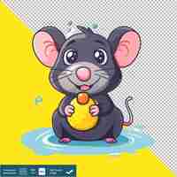 PSD vector cute rat gnawing on toy cartoon transparent background png psd (vector rato bonito roendo em desenho animado de brinquedo com fundo transparente)