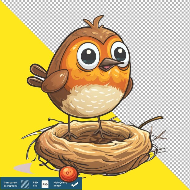 PSD vector cute robin edificio nido dibujos animados de fondo transparente png psd