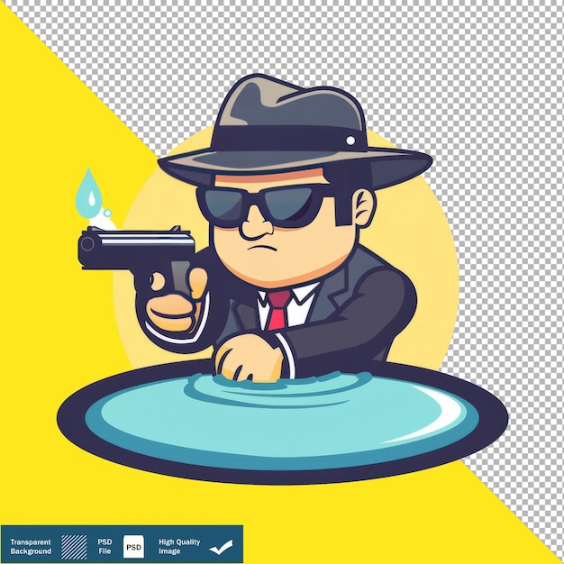 PSD vector cute spy infiltrant la base ennemie dessin animé d'arrière-plan transparent png psd