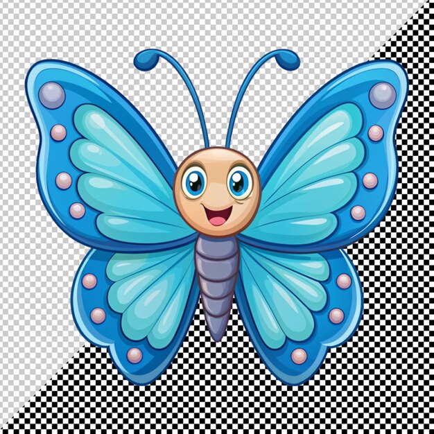 Vector de borboleta de desenho animado azul em fundo transparente