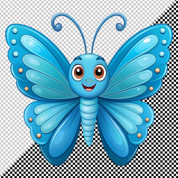 Vector de borboleta de desenho animado azul em fundo transparente