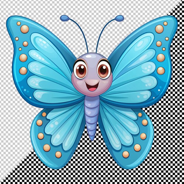 PSD vector de borboleta de desenho animado azul em fundo transparente