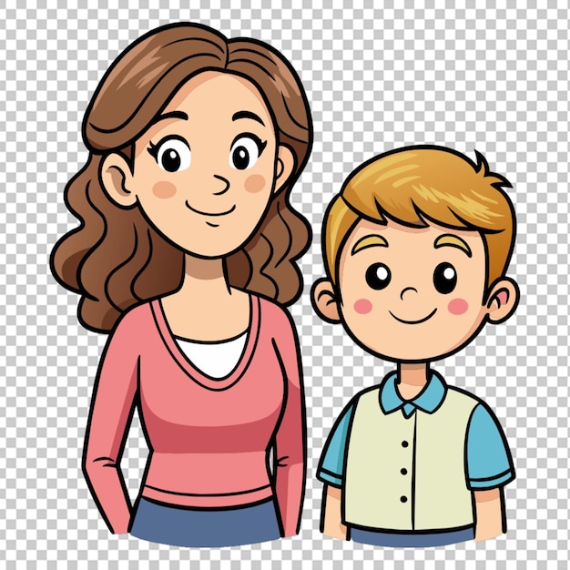 Vector desenhado à mão mãe e filho ilustração de desenho animado