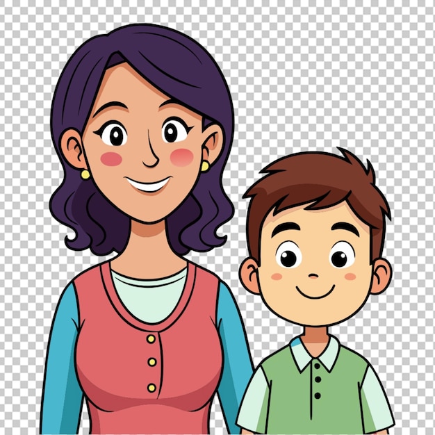 PSD vector desenhado à mão mãe e filho ilustração de desenho animado