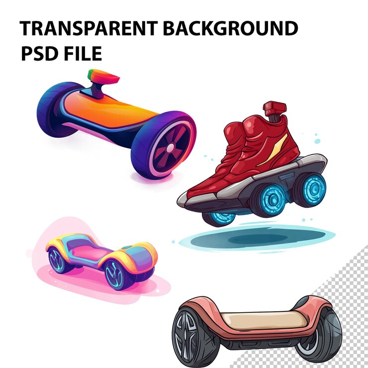 PSD vector de dibujos animados de hoverboard aislado en un fondo transparente