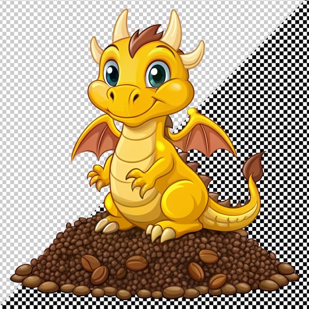 PSD vector de dragón amarillo lindo en un fondo transparente