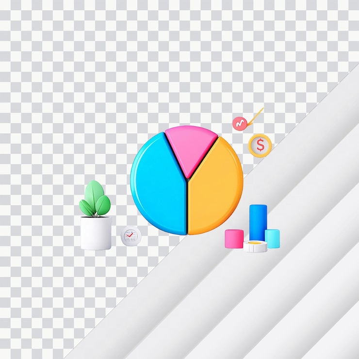 PSD vector de gráfico de pie de finanzas digitales innovadoras que representa inversiones y conocimientos de datos