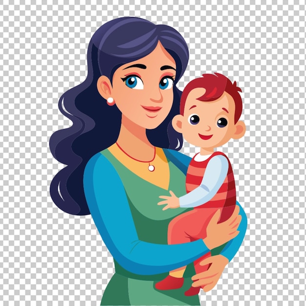 PSD vector jovem e bonita mãe carrega filho bonito png